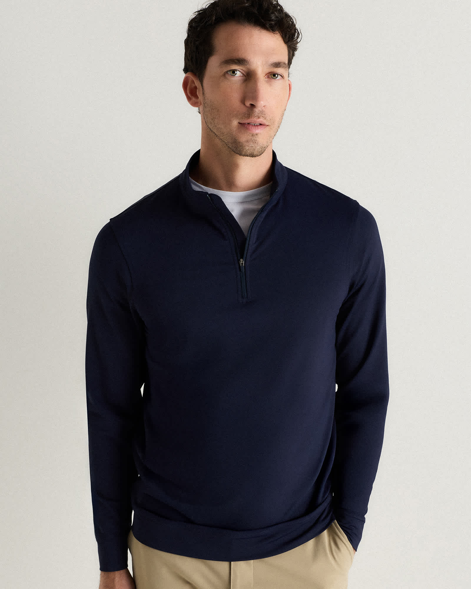 Deep Navy Pull de golf de performance à glissière un quart