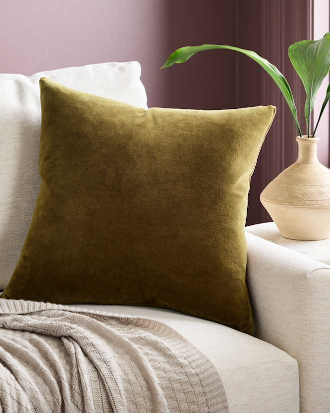 Olive Classic Cotton Velvet Pillow Cover