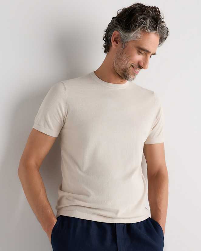 Speckled Beige Men's Organic Cotton-Silk Short Sleeve Crewneck