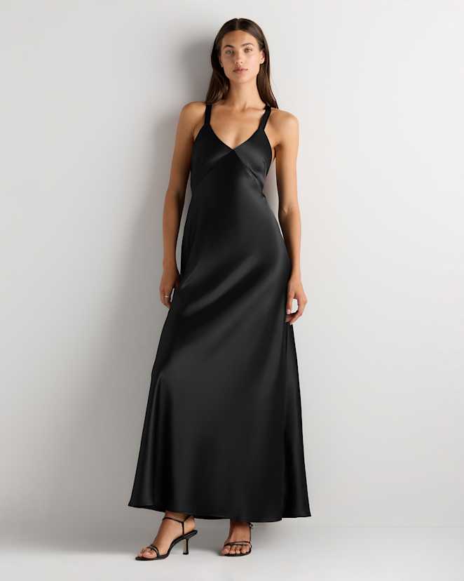 Black Bianca Stretch Satin Dress