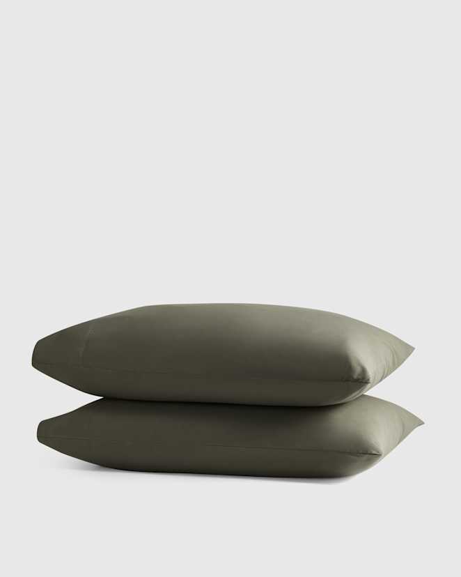 Dusty Olive Ensemble de taies d’oreiller en percale biologique classique