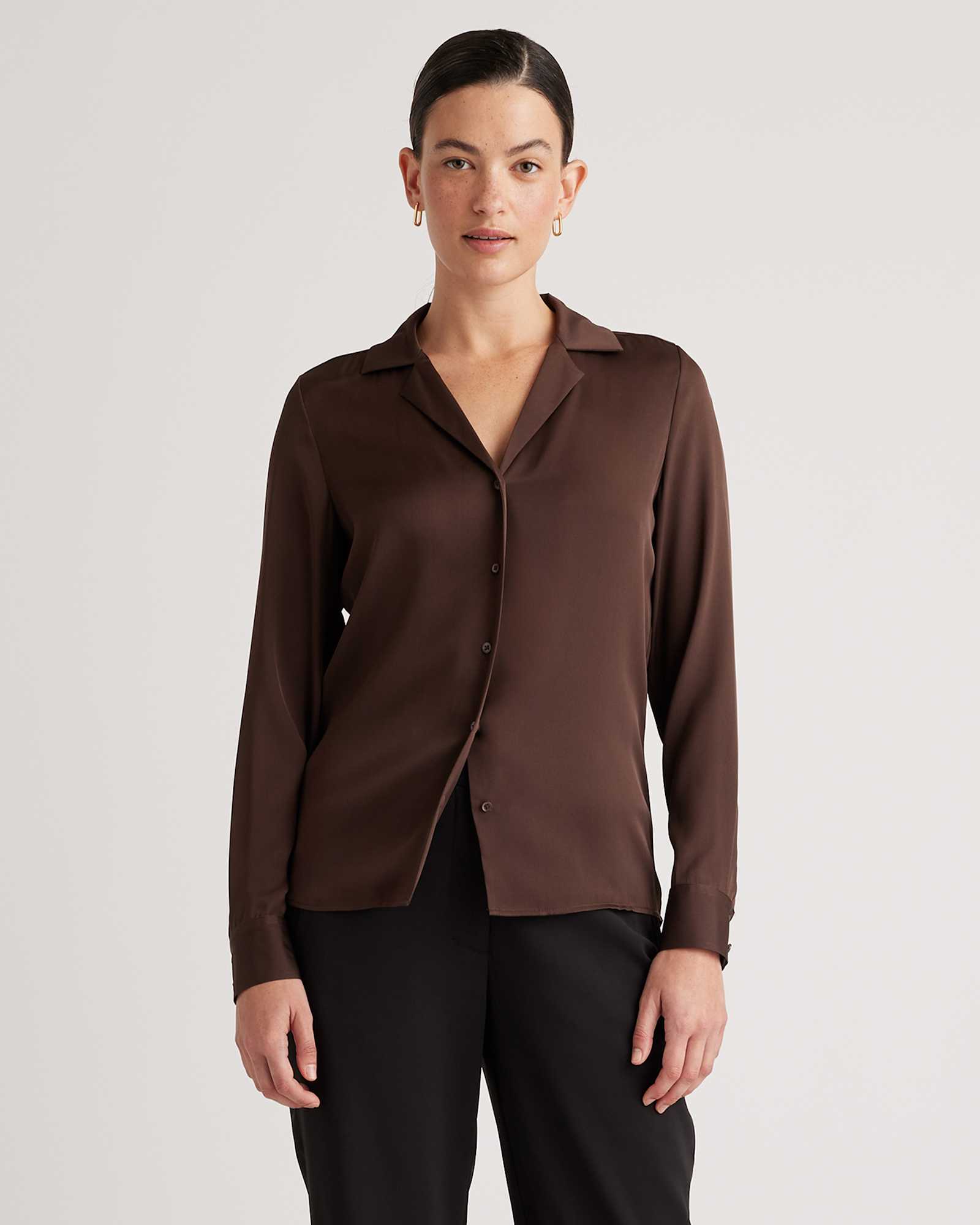 hot-fudge Washable Stretch Silk Notch Collar Blouse