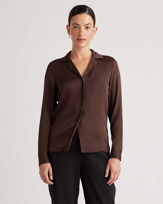 Hot Fudge Washable Stretch Silk Notch Collar Blouse