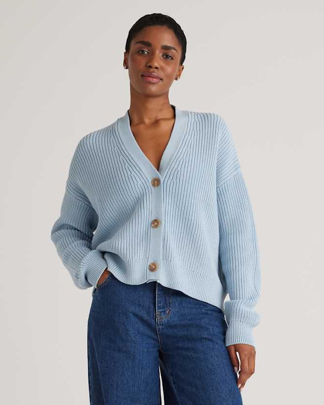 Sky Blue 100% Organic Cotton Fisherman Boxy Cropped Cardigan