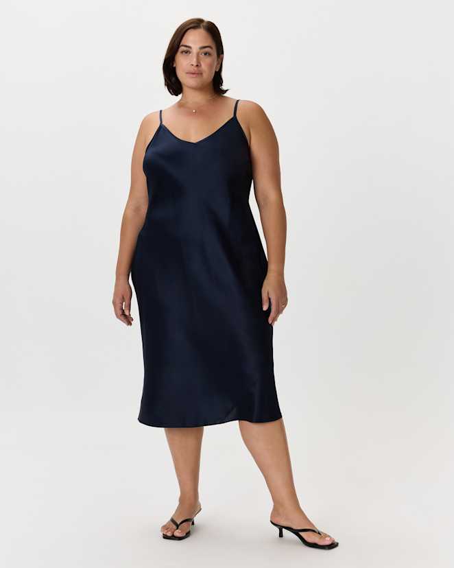 Navy 100% Washable Silk Slip Dress