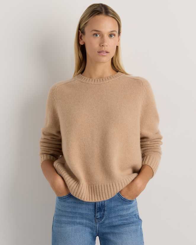 Creamy Cortado Luxe Baby Cashmere Crewneck Sweater
