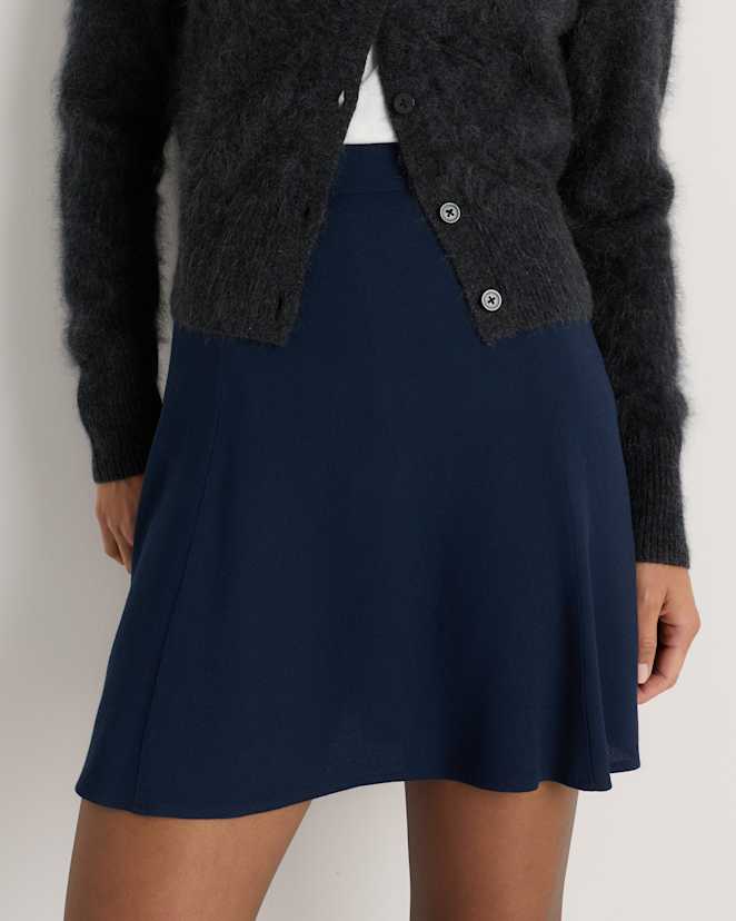 Deep Navy Lightweight Crepe A-Line Mini Skirt