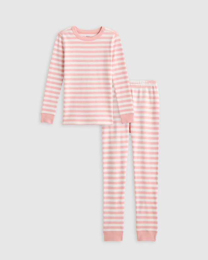 Pink Stripe 100% Organic Cotton Long Sleeve and Pant Pajama Set