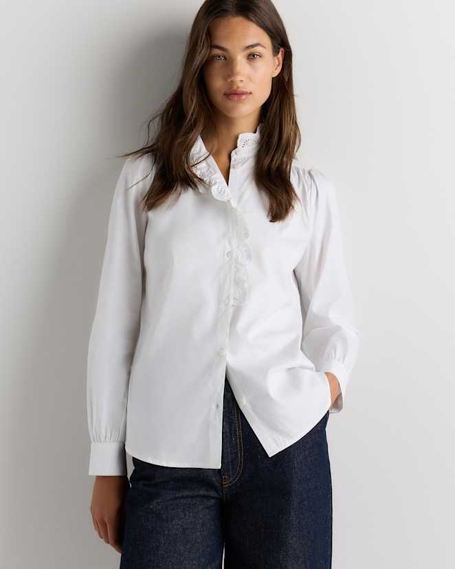 Classic White 100% Organic Cotton Lace Ruffle Blouse