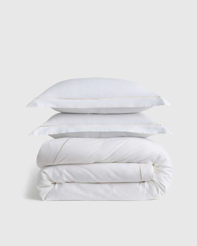 White/Sand Signature Giza Cotton Sateen Duvet Cover Set