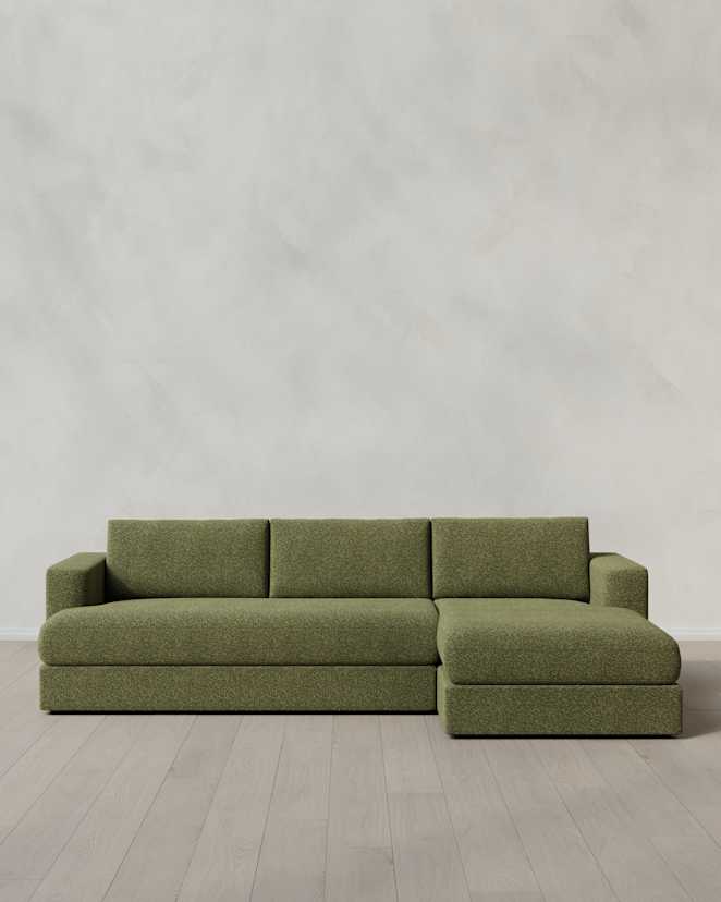 Fern Sierra Curved Arm Chaise Sectional in Performance Boucle