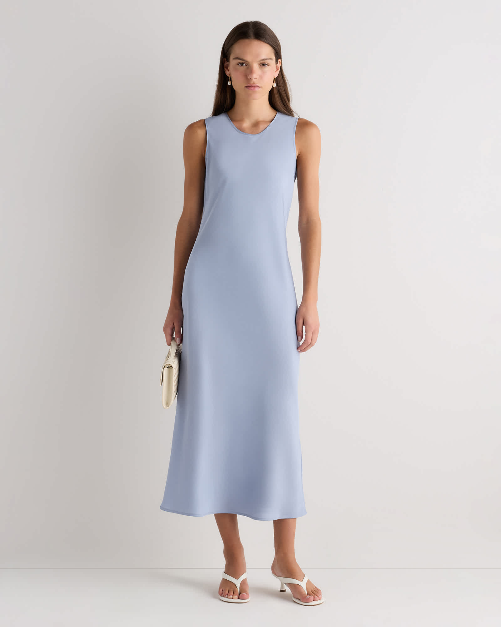 Horizon Blue Washable Stretch Silk Tank Midi Dress