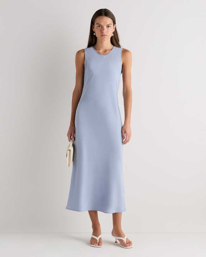 Horizon Blue Washable Stretch Silk Tank Midi Dress