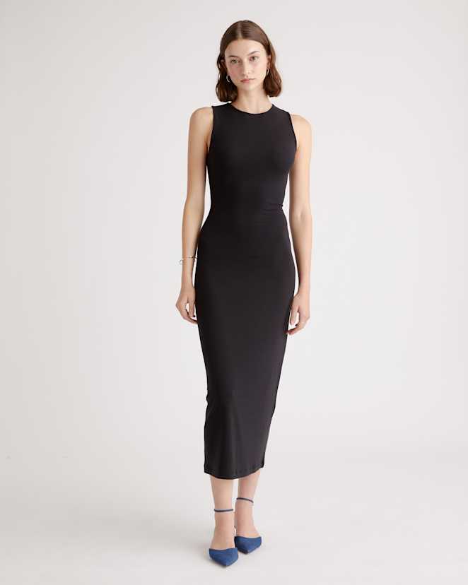 Black Tencel Rib Knit Tank Midi Dress