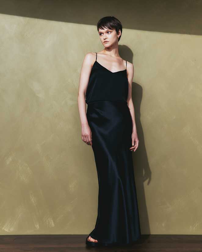 Black 100% Washable Silk Maxi Skirt