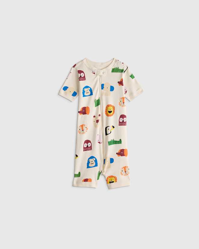 Animal Faces 100% Organic Cotton Shortie Onesie Pajama