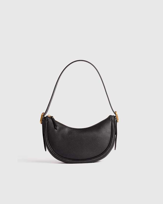 Black Italian Leather Mini Crescent Shoulder Bag