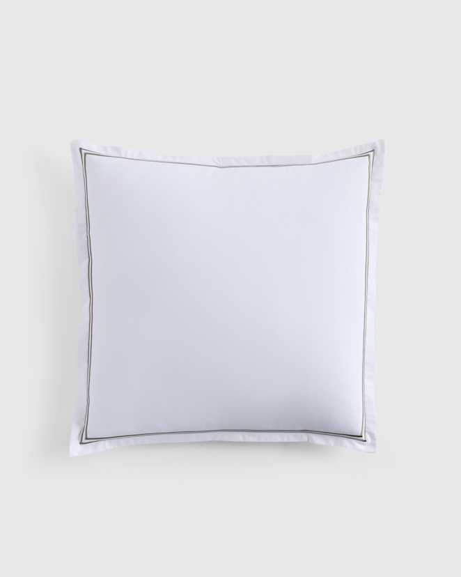 White/Dusty Olive Classic Organic Percale Embellished Euro Sham