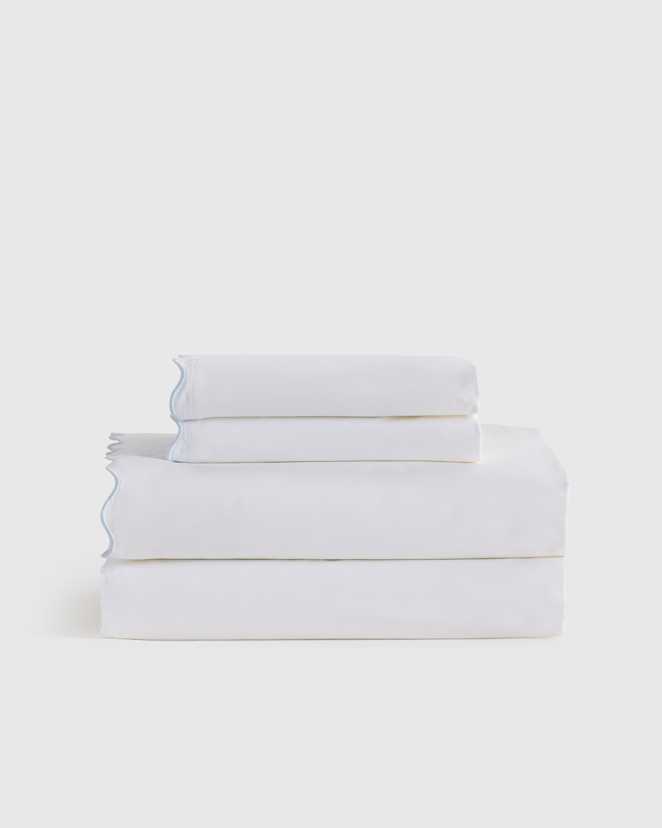 Mist Scallop Organic Crisp Percale Sheet Set