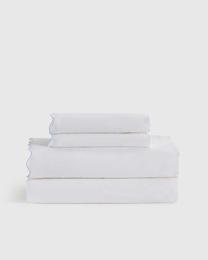 White/Mist Organic Crisp Percale Scallop Sheet Set