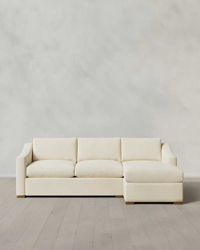 Ivory Hollis Slope Arm Chaise Sectional in Performance Velvet