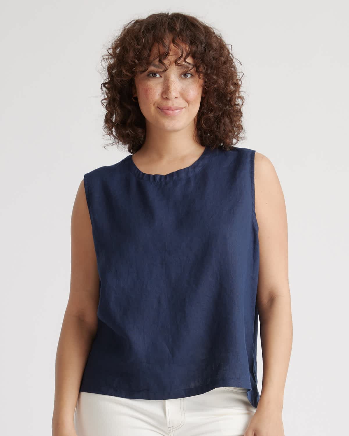 deep-navy 100% European Linen Tank