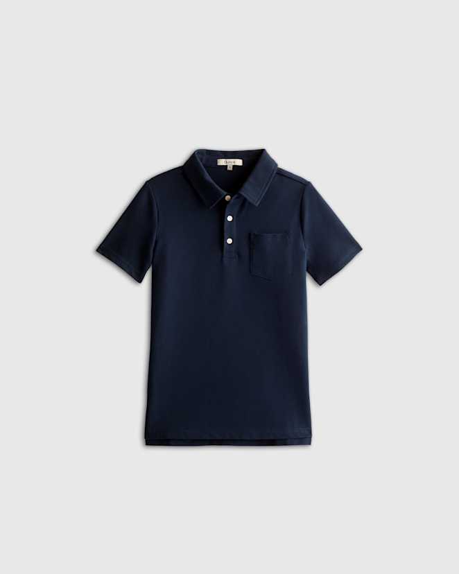 Navy Polo à manches courtes en piqué de coton biologique