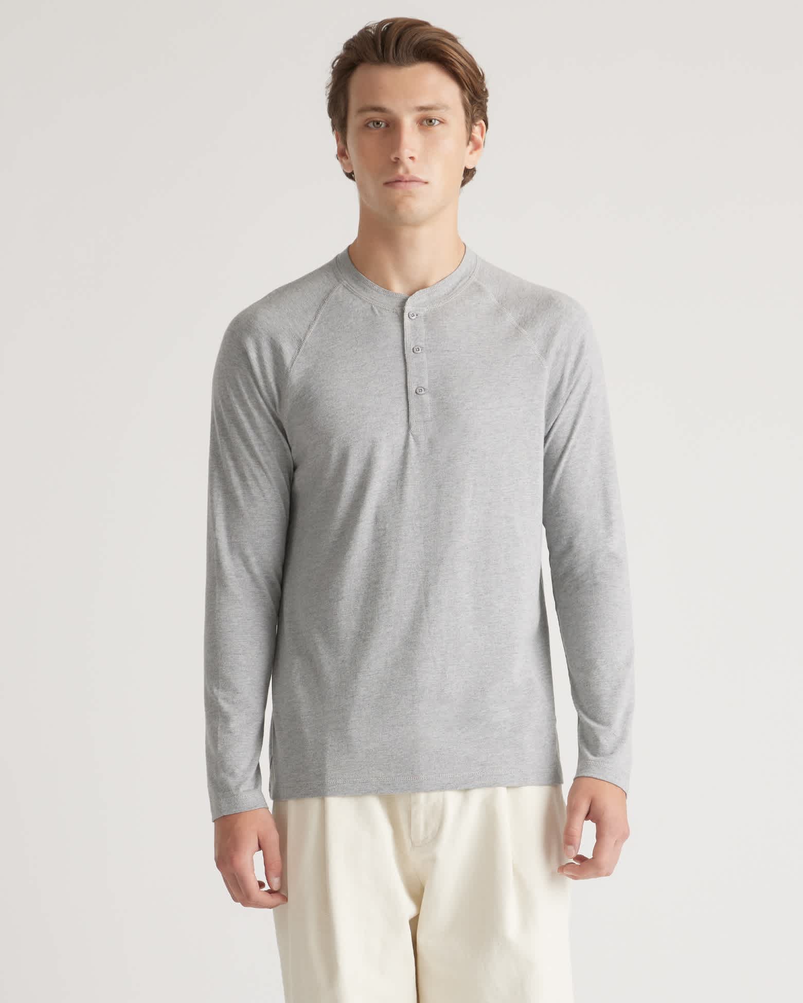 M-LKT-34-HGRY 3884 heather-grey Cotton Modal Long Sleeve Henley Tee