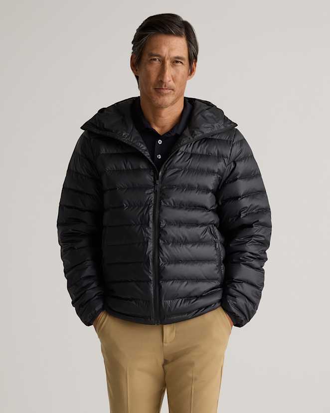 Black Lightweight Down Packable Puffer Hooded Jacket