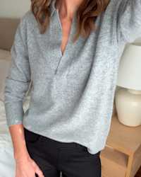 WOMENS-MONGOLIAN-CASHMERE-POLO-SWEATER1111 Heather-Grey VICTORIA-SCHNEIDER Thumbnail 4x5