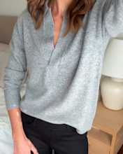 WOMENS-MONGOLIAN-CASHMERE-POLO-SWEATER1111 Heather-Grey VICTORIA-SCHNEIDER Thumbnail 4x5