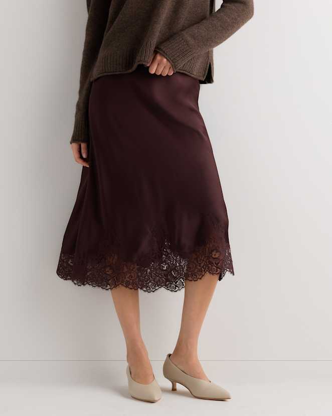 Chocolate Plum Brown 100% Washable Silk Lace Skirt