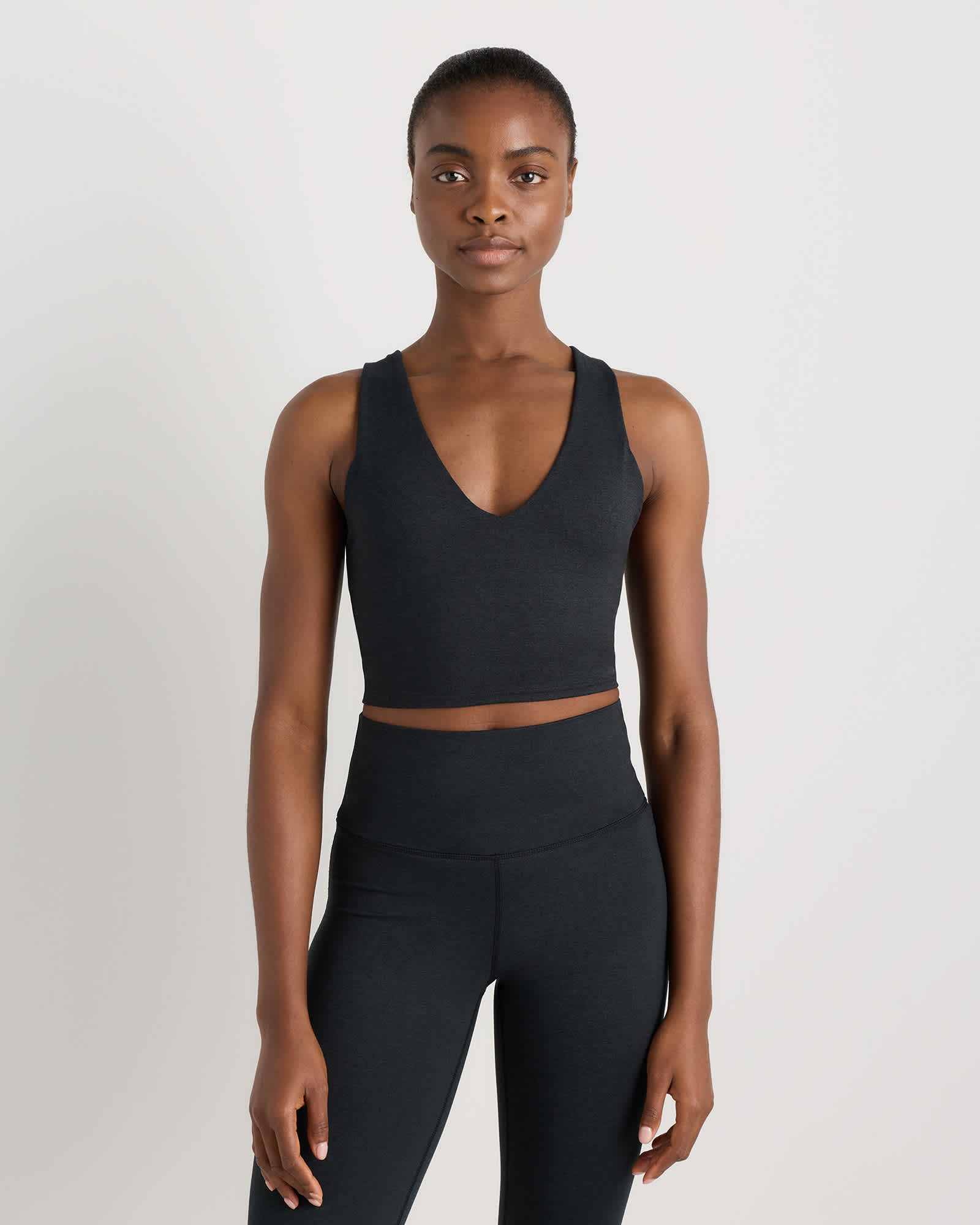 heather-black Ultra-Soft V-Neck Cropped Tank