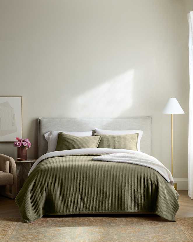Moss Cotton Velvet Channel Quilt Set