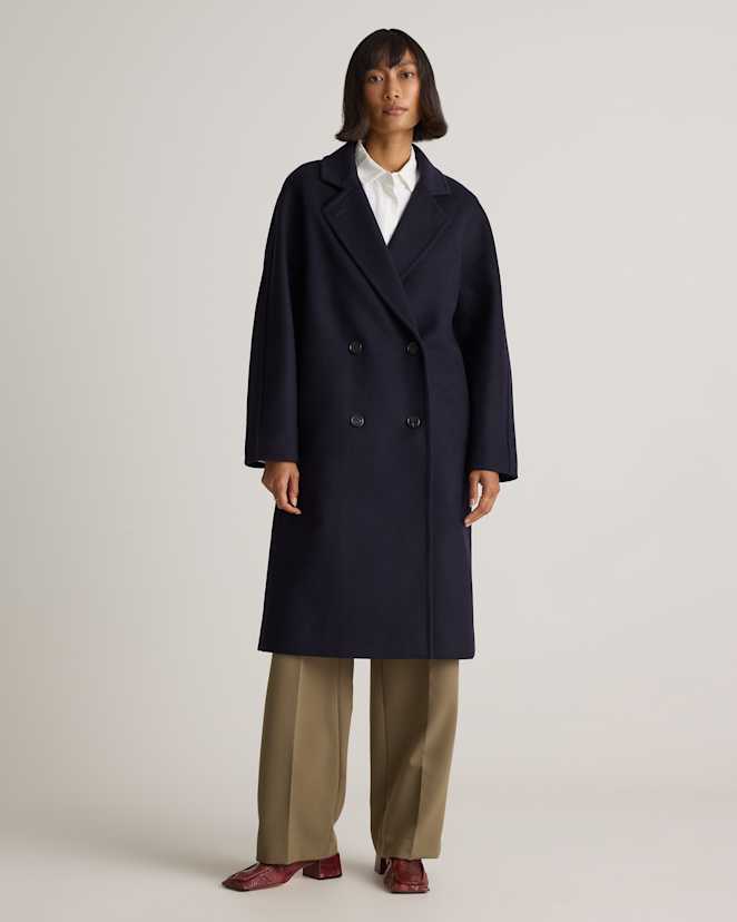 Cadet Blue Italian Wool Double-Breasted Slouch Coat