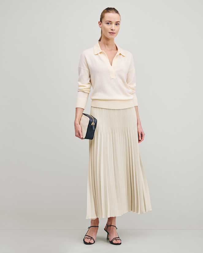 Porcelain Ivory Pleated Matte Midi Skirt