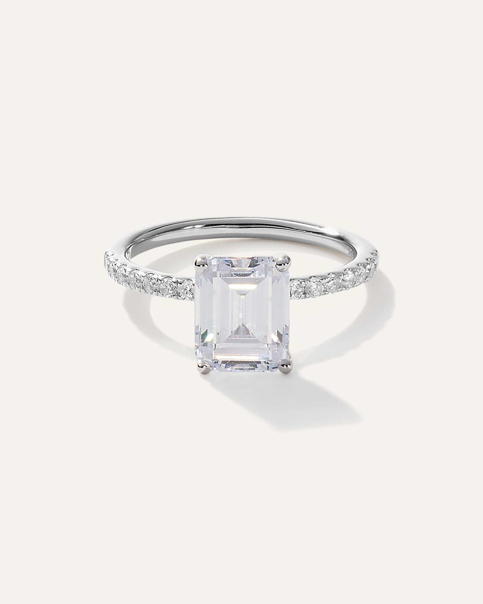 platinum Lab Grown Diamond Emerald Petite Pave Engagement Ring - 3ct