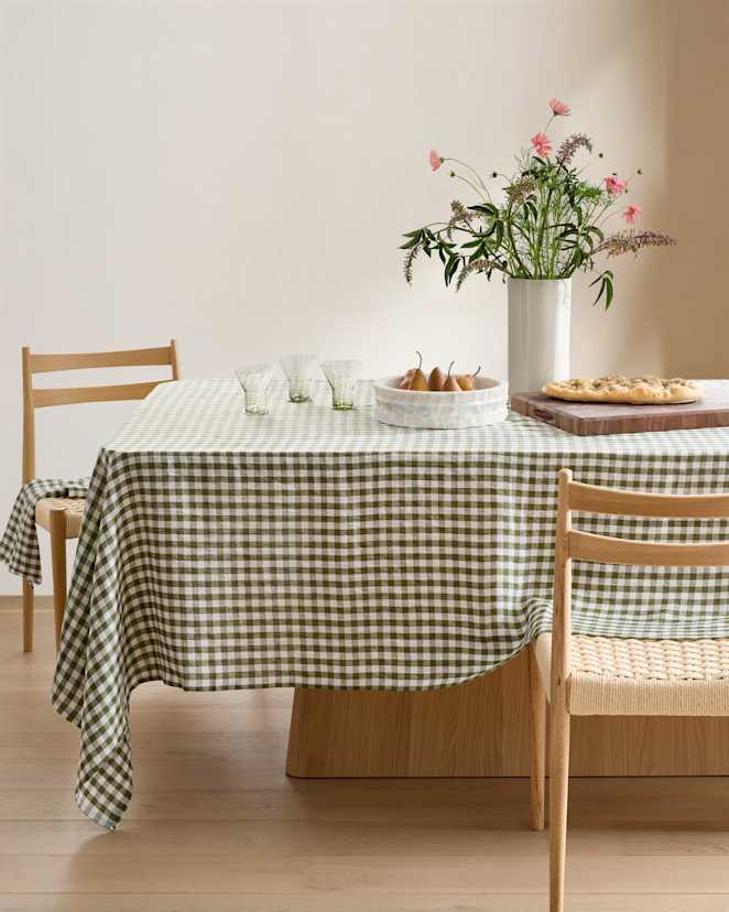 Olive European Linen Gingham Tablecloth