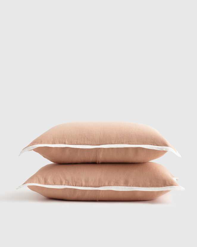 Desert Sunset/Ivory European Linen Contrast Flange Sham Set