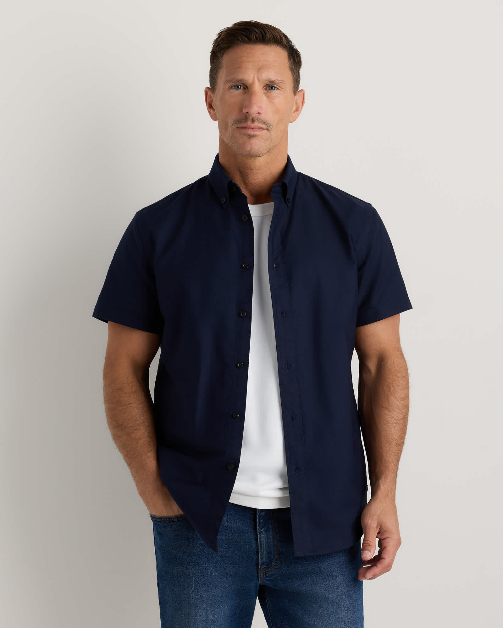 Deep Navy 100% Organic Cotton Short Sleeve Oxford Shirt