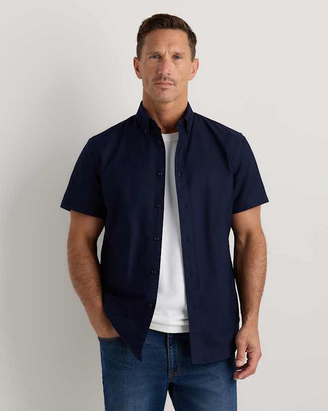 Deep Navy 100% Organic Cotton Short Sleeve Oxford Shirt