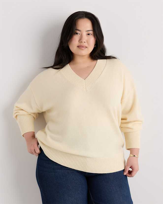 Pale Custard Yellow Mongolian Cashmere Oversized V-Neck Sweater