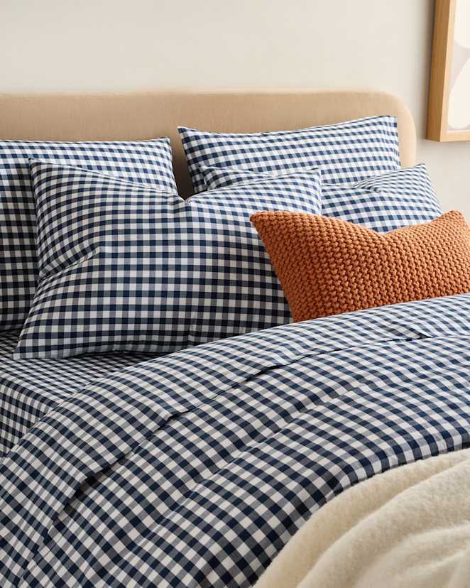 Navy Organic Crisp Percale Gingham Sham Set