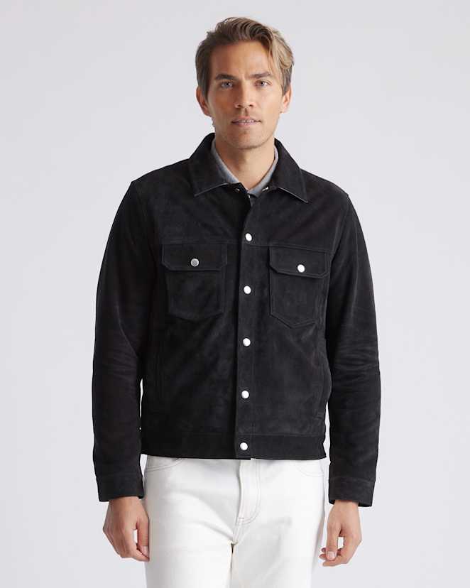 Black Italian Suede Trucker Jacket