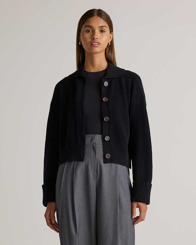 Black 100% Organic Cotton Fisherman Collared Cardigan