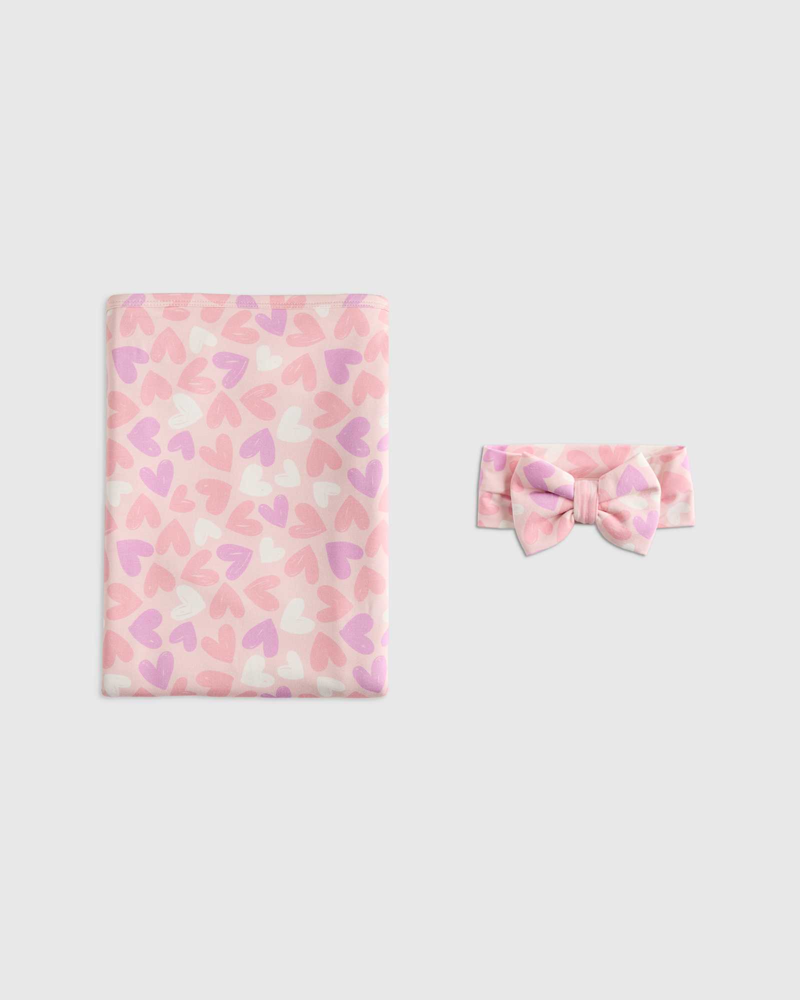 lavender-hearts Bamboo Swaddle & Bow Layette Set