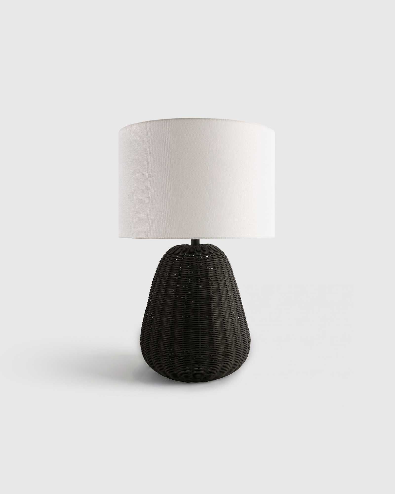 Black Natural Rattan Table Lamp with Linen Shade