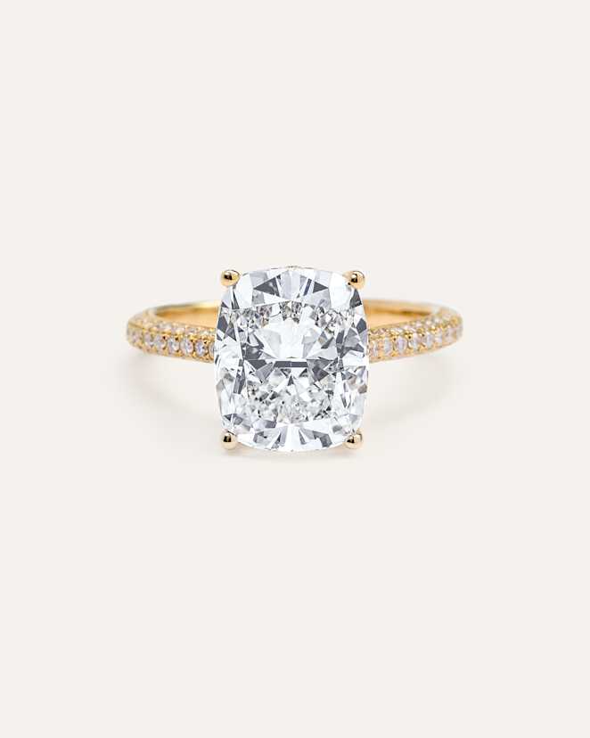 Yellow Gold Lab Grown Diamond Elongated Cushion Pave Cathedral Engagement Ring - 5ctw