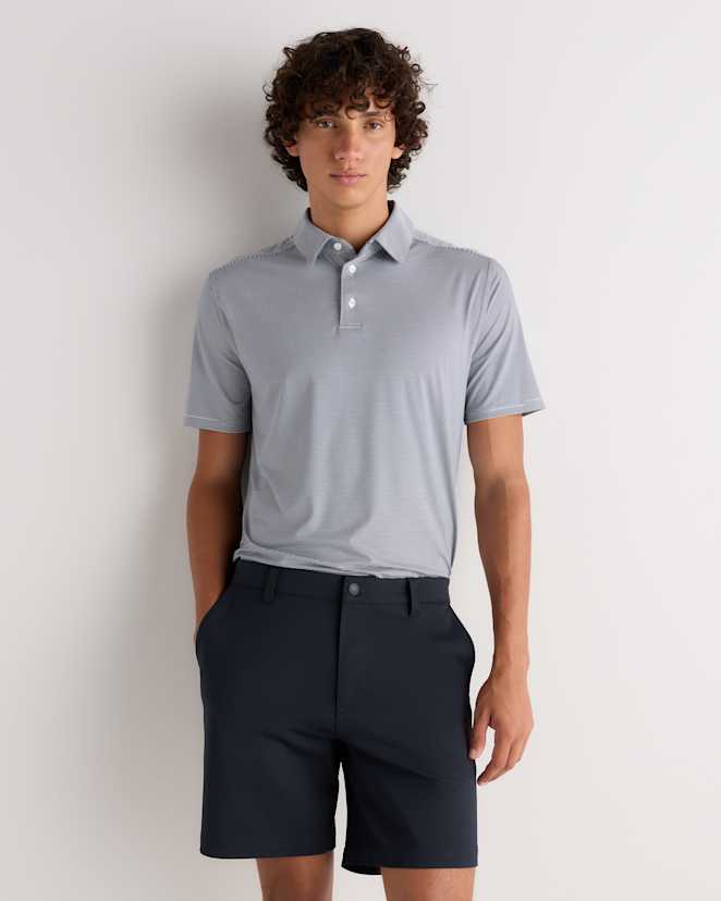 Deep Navy Stripe Performance Jersey Short Sleeve Golf Polo