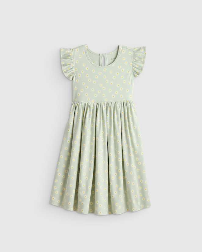 Aqua Daisy Organic Cotton Sleeveless Ruffle Dress